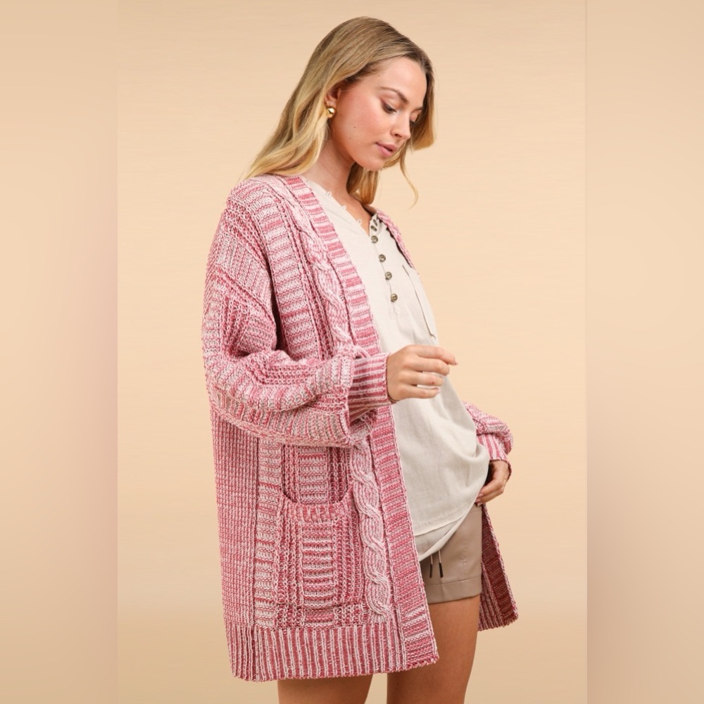 VERY J Cable Knit Open Front Cardigan